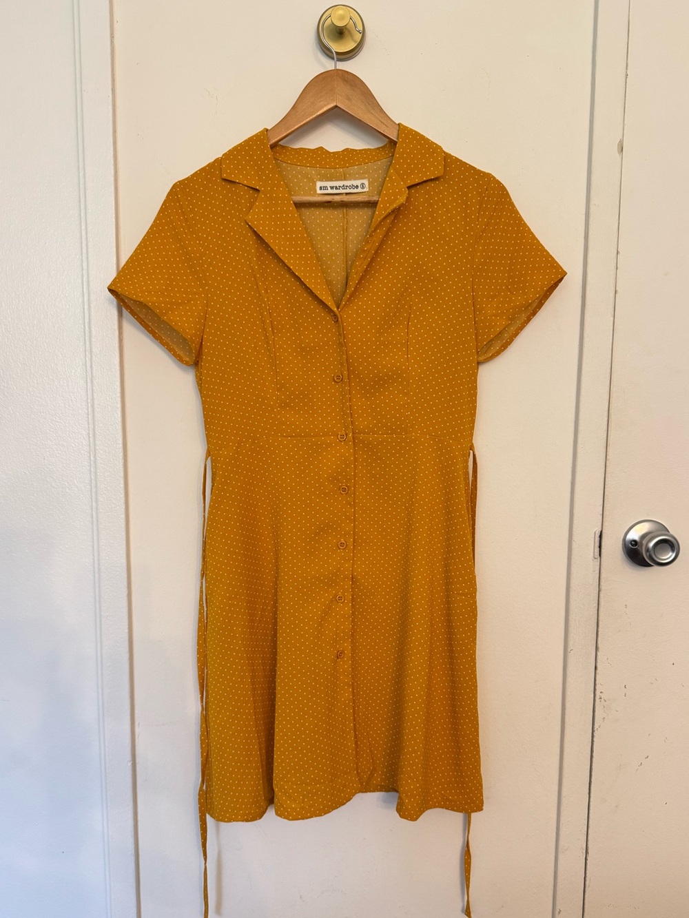 1940s style Mustard Yellow Button-Front Short Sleeve Dress
